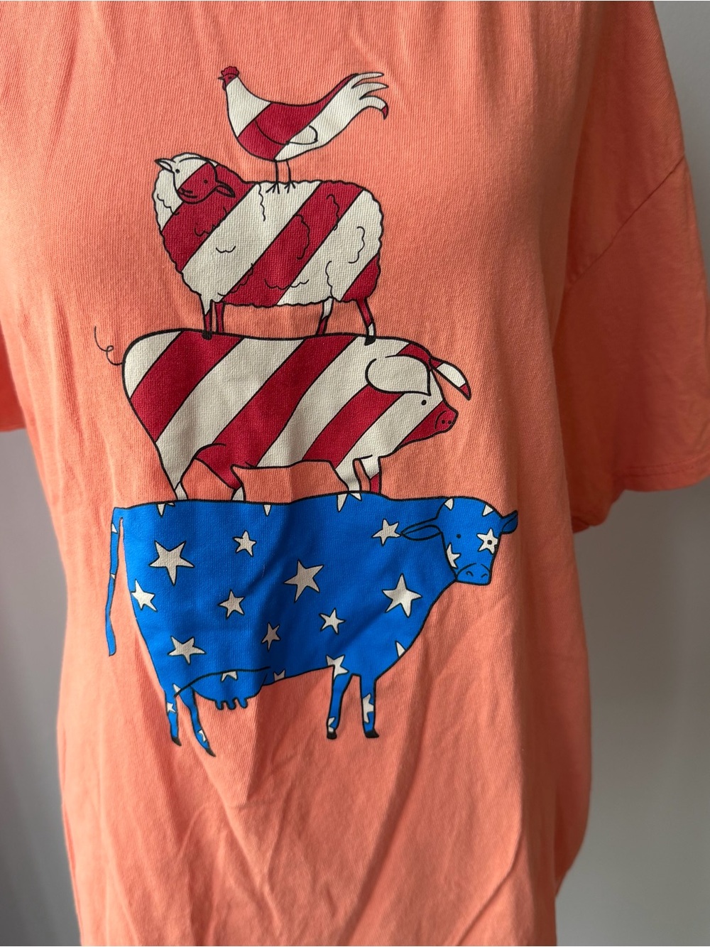 Delta Coral Short-Sleeve Tee with Red, White & Blue Farm Stack Graphic